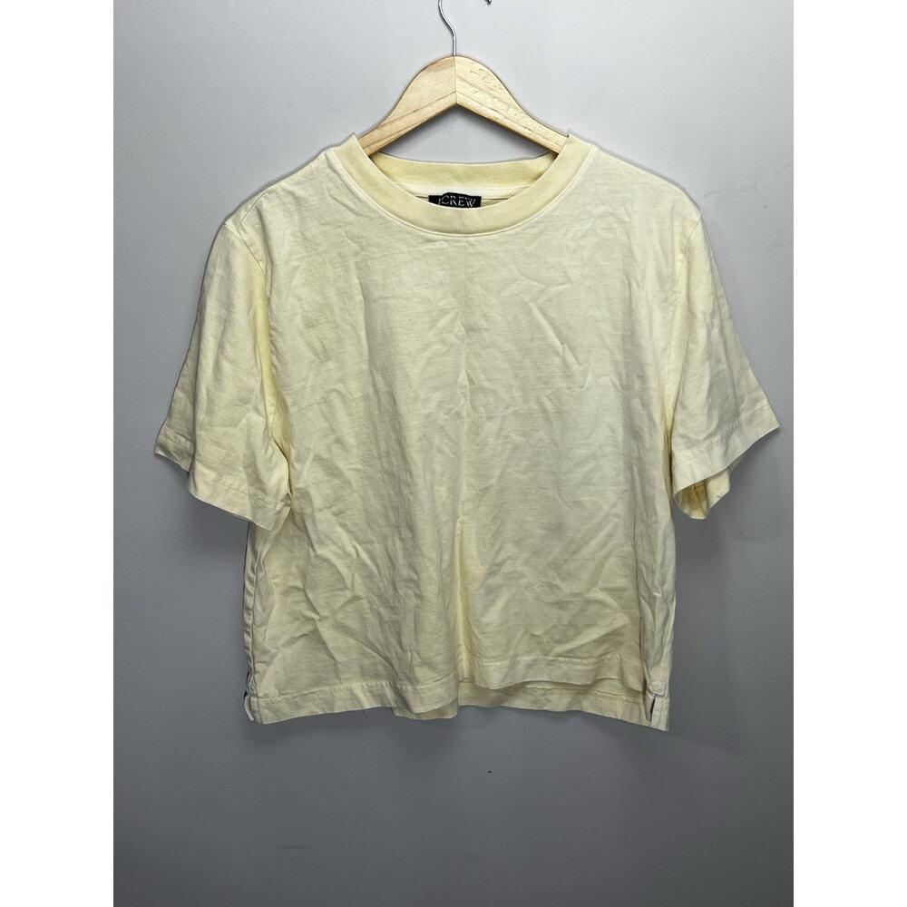 J Crew Relaxed Premium Weight Cropped T Shirt Womens Large Light Yellow Cotton